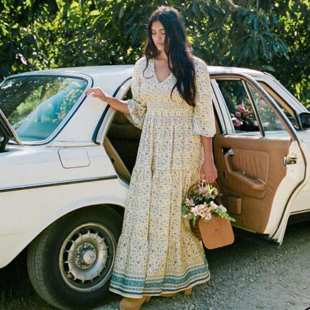 Christy Dawn The Basil Dress Larkspur Ditsy Field Silk-Cotton Large Msrp $318